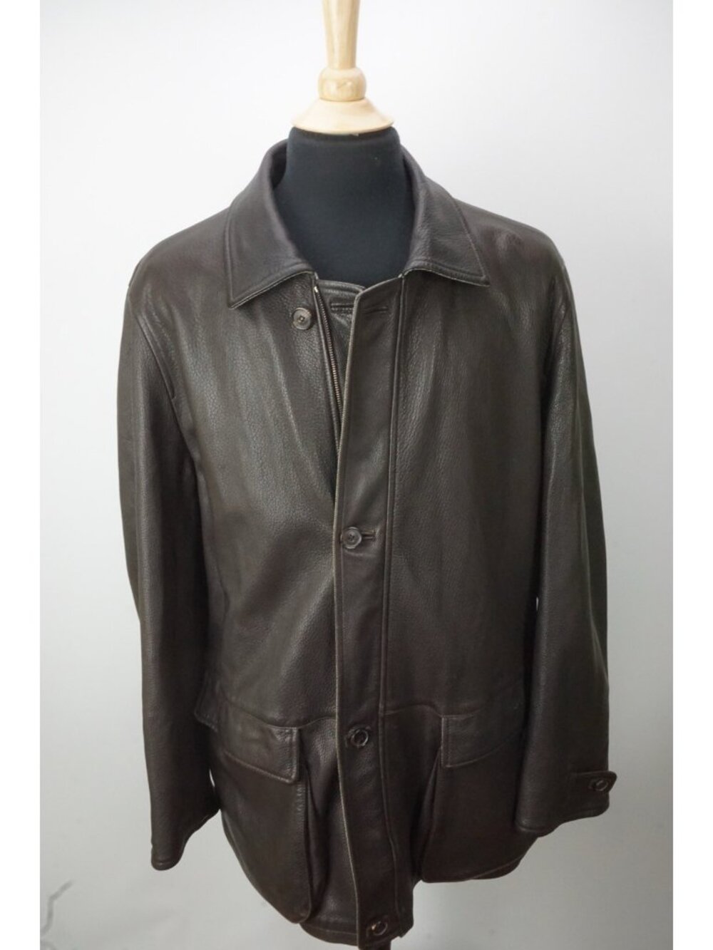 Barneys Brown Leather Reversible Loro Piana Storm System Mid Length Jacket Sz 40